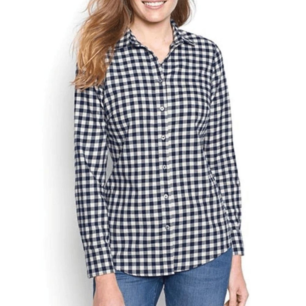 Orvis womens Small Tech Check flannel shirt/night sky button up blouse